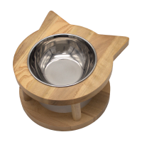 ظرف آب و غذای چوبی پرس پت مدل گربه