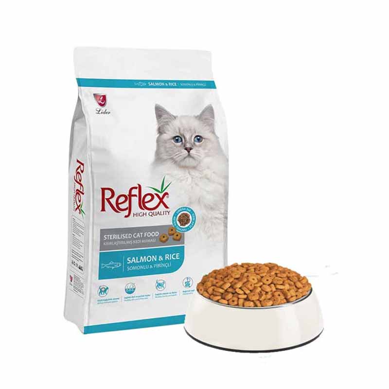 غذای خشک گربه عقیم شده رفلکس Reflex با طعم سالمون ۱۵ کیلویی
